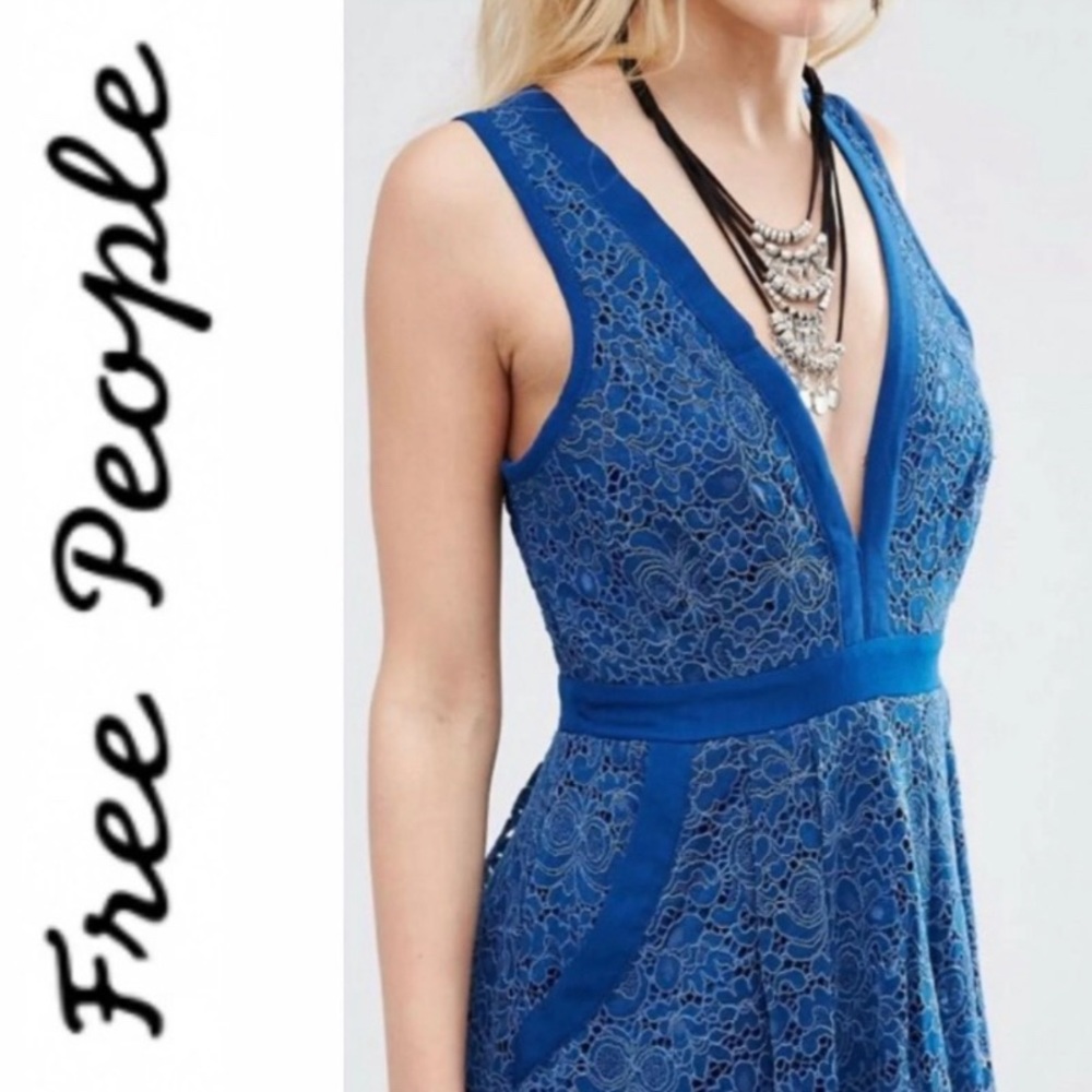 Free People Lovely in Lace Blue Dress